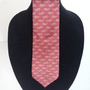 Ralph Lauren Burgundy Silk Tie Gold Motorcycle Pattern